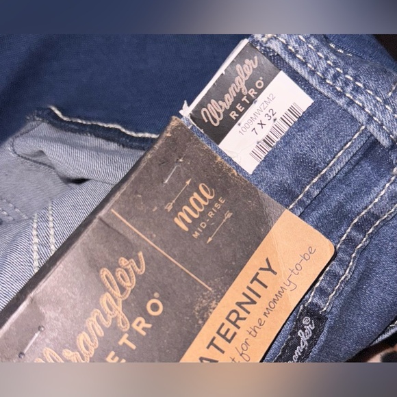 WRANGLER BOOT CUT DENIM JEANS MATERNITY RETRO MID RISE PANTS COWGIRL BABY SIZE 7 - Picture 9 of 9